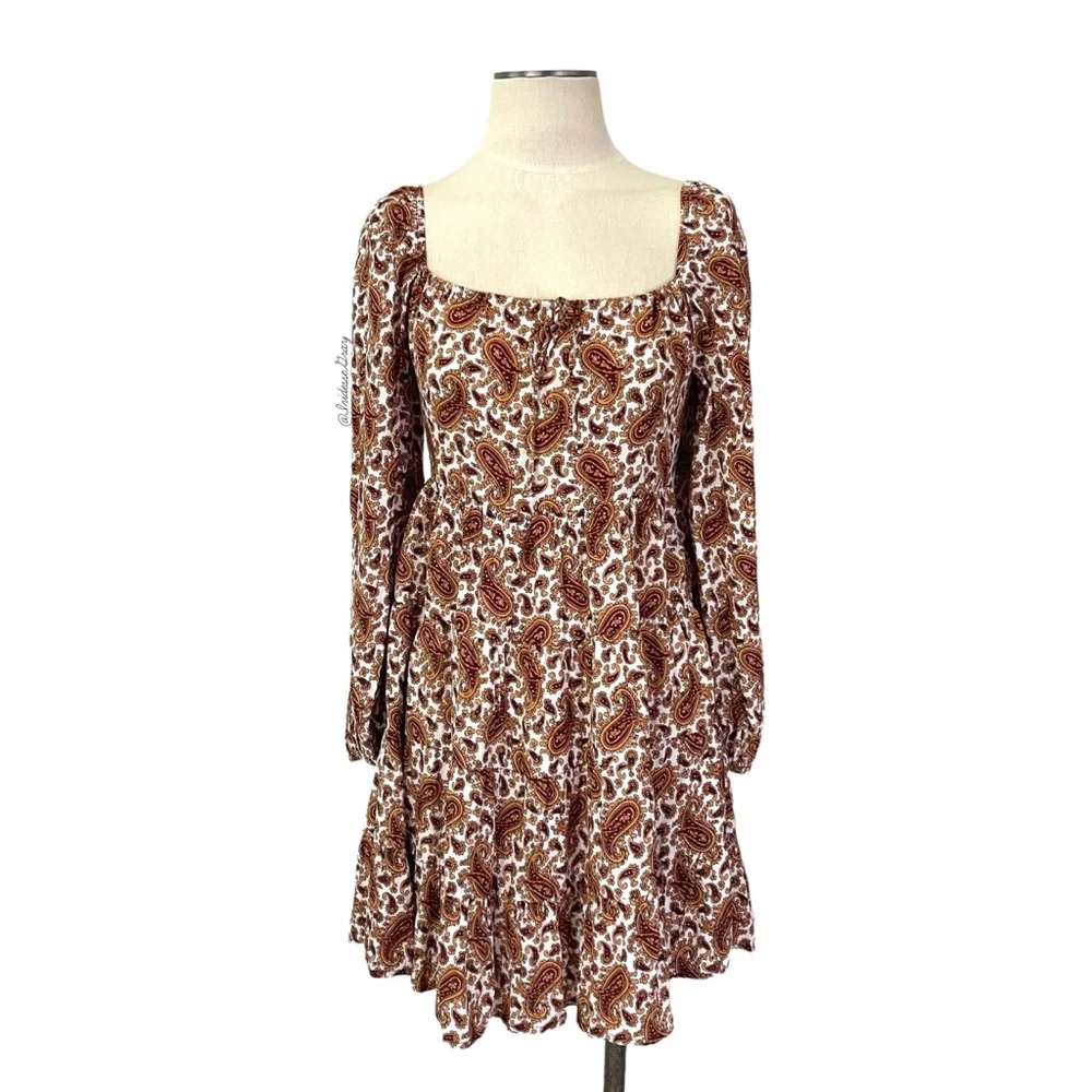 Faithfull the Brand- Naline Mini Dress in Sable Paisley- Burgundy Size Small (4)